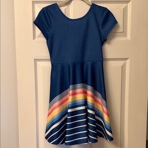 Bonnie Jean Rainbow Striped Blue Kids Dress
